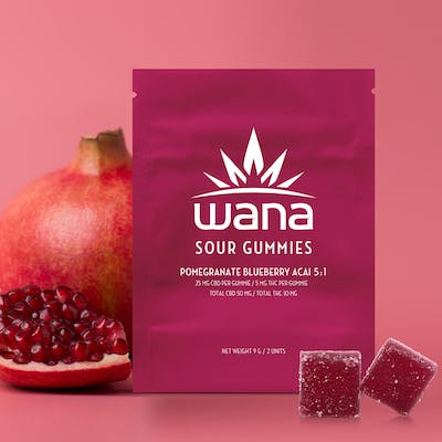 Wana Sour Gummies Pomegranate Blueberry Acai 5:1