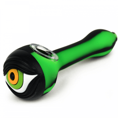 Lit Silicone Green and Black Eyeball Handpipe