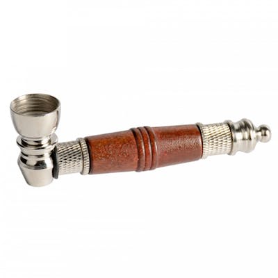 Pluto Nickel & Wood Metal Hand Pipe - Pluto Nickel & Wood Metal Hand Pipe