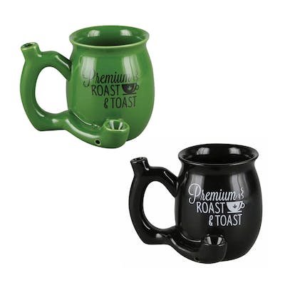 Roast & Toast Ceramic Mug w Pipe - Roast & Toast Mug - Black