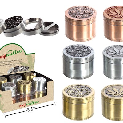 Grinder - Moji Mellow - 4pc Engraved Grinder Assorted Colors - Assorted Colors