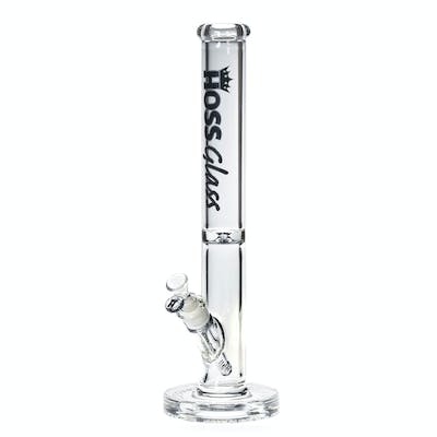 Water Bong - Hoss - Glass 14" Straight Tube w/Super Thick Embossed Base - Colored Logo - Black