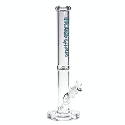 Water Bong - Hoss - Glass 14" Straight Tube w/Super Thick Embossed Base - Colored Logo - Light Blue