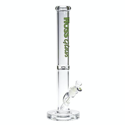 Water Bong - Hoss - Glass 14" Straight Tube w/Super Thick Embossed Base - Colored Logo - Green