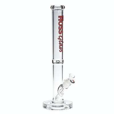 Water Bong - Hoss - Glass 14" Straight Tube w/Super Thick Embossed Base - Colored Logo - Red