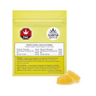 Wana QUICK - Wana QUICK Sour Pineapple Coconut Indica Soft Chews 2x4.5 g