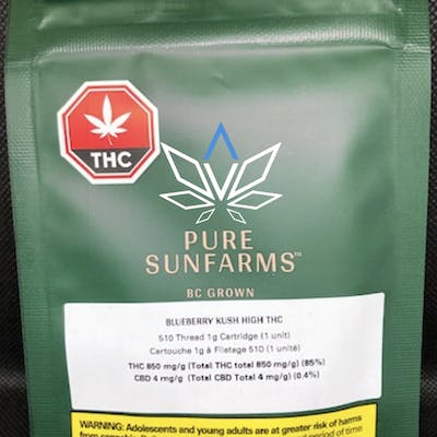 Pure Sunfarms Blueberry Kush High THC Vape Cart 1g