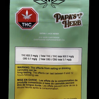 Papa's Herb Jack Herer Vape Cart 1g