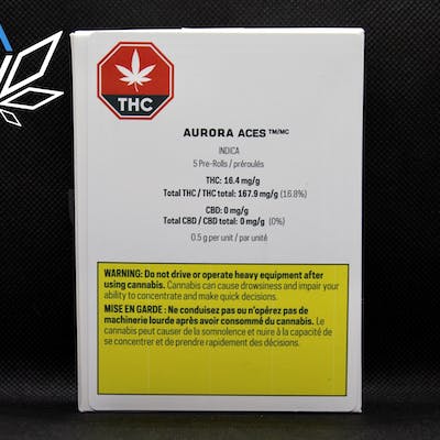 5X0.5 Gram THC Aurora Aces Prerolls (Indica)